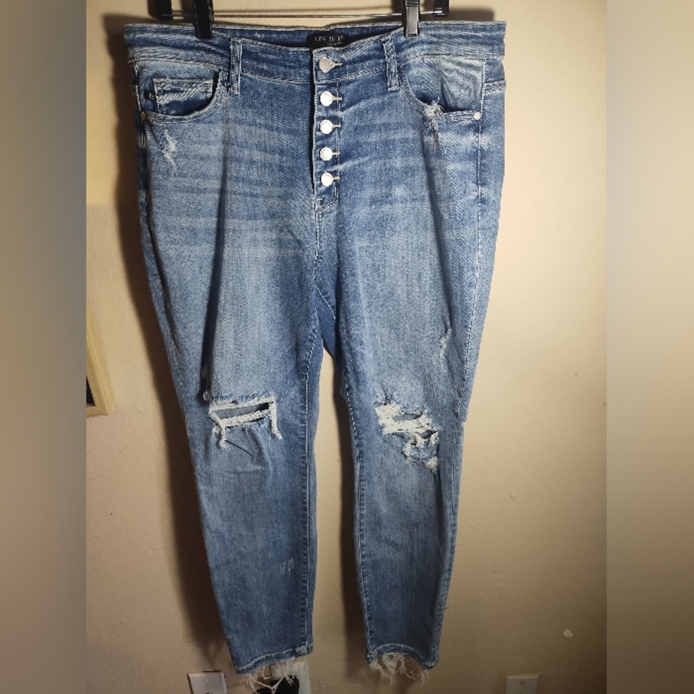 Judy Blue Boyfriend Fit Jeans Distressed Button Fly Stretch Jeans